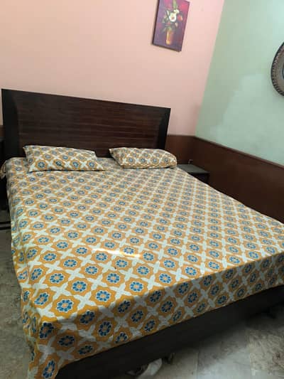 Double Bed with Side Table & Mattress | Modern Wooden Bedroom Set