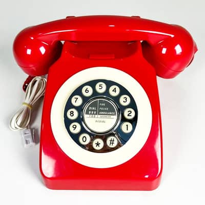 Retro Red Corded Desk Telephone with Classic Push-Button Dial