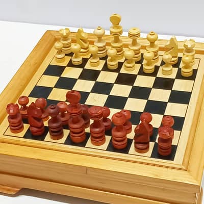 1960s Handcrafted French Régence Style Wooden Chess Set with Board