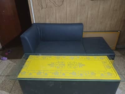3 seater faux leather (rexin) sofa with table