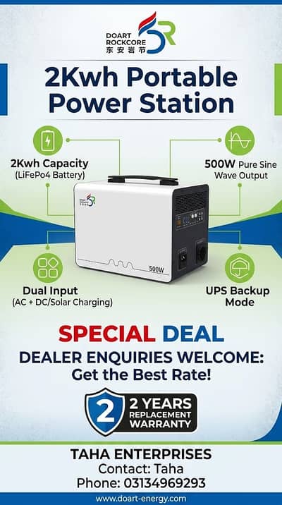 Doart 2kWh Portable Power Station – Pure Sine Wave / Fast Solar