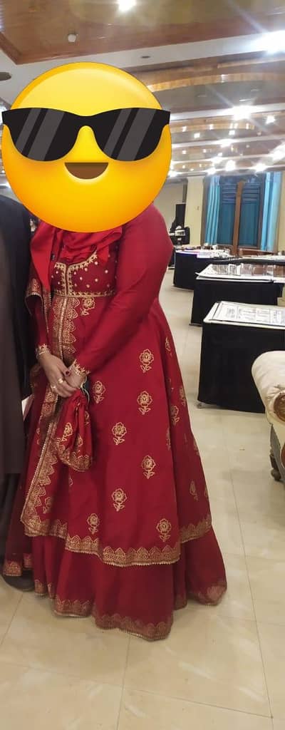 beautiful maroon lehnga with long shirt and pouch