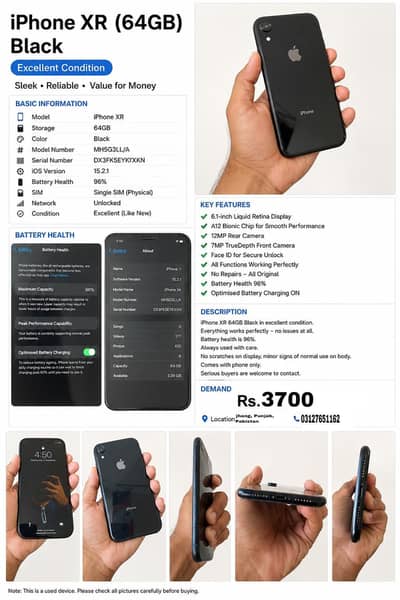 iPhone XR 64GB Black | 96% Battery | Non-PTA MDM Unlock | Jhang