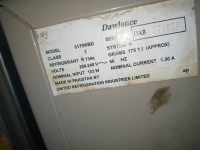 Dawlance fridge original chamber running condition nmb 03173129743