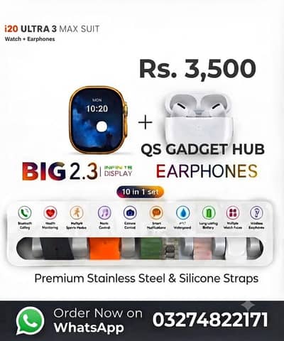 i20 Ultra 3 Max Smartwatch + Earphones Suit