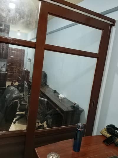 Solid Wooden Frame Office Glass partition with sliding Door