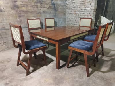 cane wood dining table set