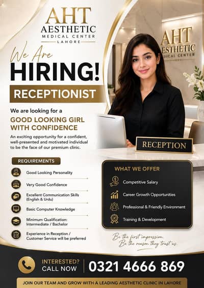URGENT HIRING FOR FEMALE RECEPTIONIST