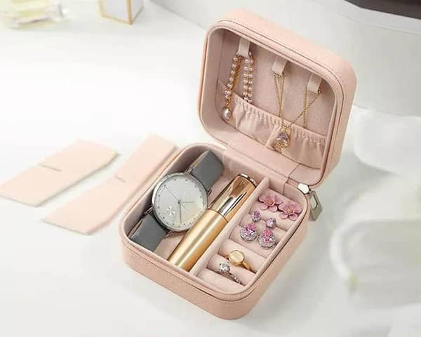 SAJEES Mini Travel Jewelry Box - Portable PU Leather Organizer for Earrings, Rings, and Necklaces