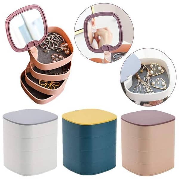 SAJEES 360-Degree Rotating 4-Layer Round Jewellery Organizer Box