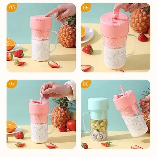 SAJEES 2-in-1 Portable Fruit Juicer with Straw Blade and Rechargeable Blender