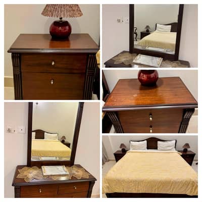 Wooden Bed Set with Side Tables & Dresser – Good Condition