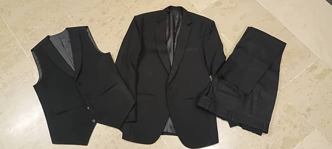 Wedding 3-Piece Pant Coat Suit | Black & Grey | Medium