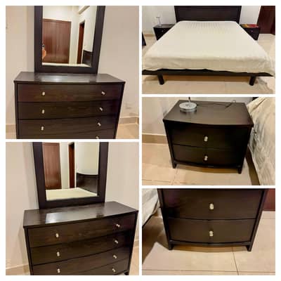 King Size Bed Set with 2 Side Tables & Dressing Table – Without Mattre