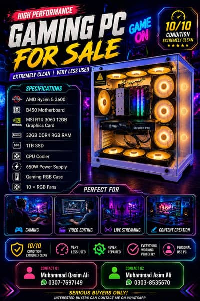 Gaming PC Ryzen 5 3600 | MSI RTX 3060 12GB | 32GB RGB RAM | 1TB SSD