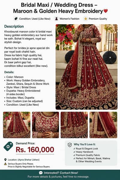 Bridal Maxi / Wedding Dress – Maroon & Golden Heavy Embroidery