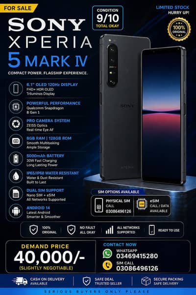 Sony Xperia 5 Mark IV 8GB/128GB | 9/10 Condition | Android 14