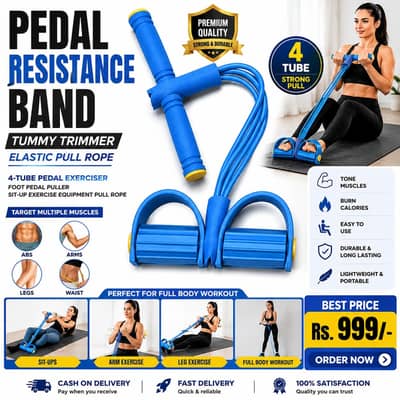 4-Tube Pedal Resistance Band | Tummy Trimmer | Home Workout