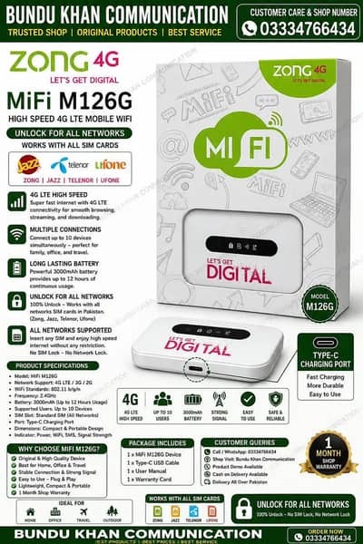 Original Zong internet Mifi 4G LTE | newly purchased and never used