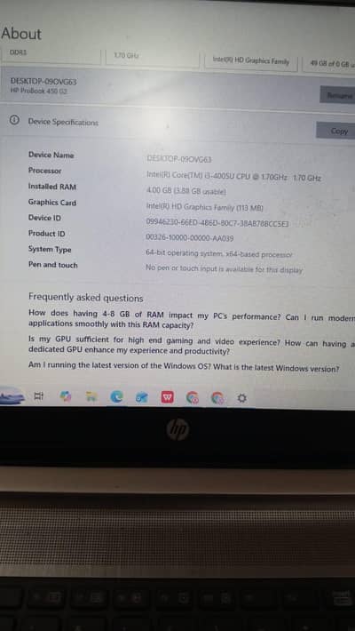 Hp laptop 4/128 good condition