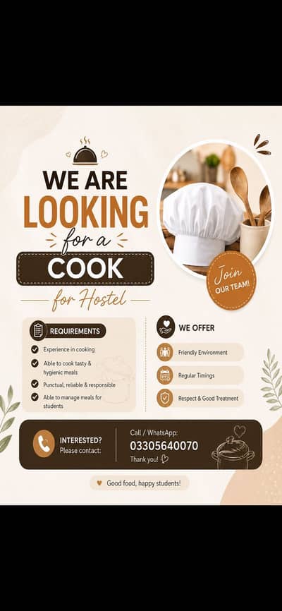 Cook for hostel