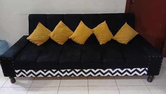 Black 3-Seater Sofa Cum Bed for Sale – Excellent Condition