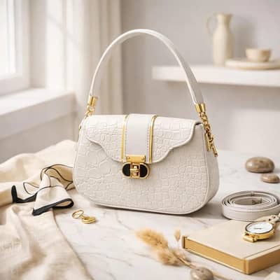White leather shoulder bag for women