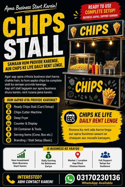 CHIPS STALL READY SETUP – DAILY RENT PAR!