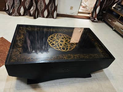 Luxury Glass Top Center Table with Storage Drawers.