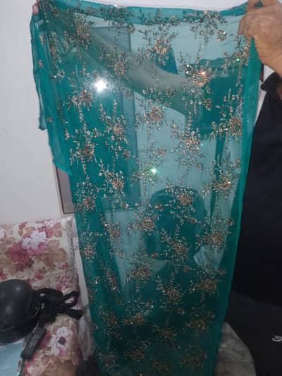 fency embroidery chiffon 4 piece unstitched suit shirt dupatta salwar