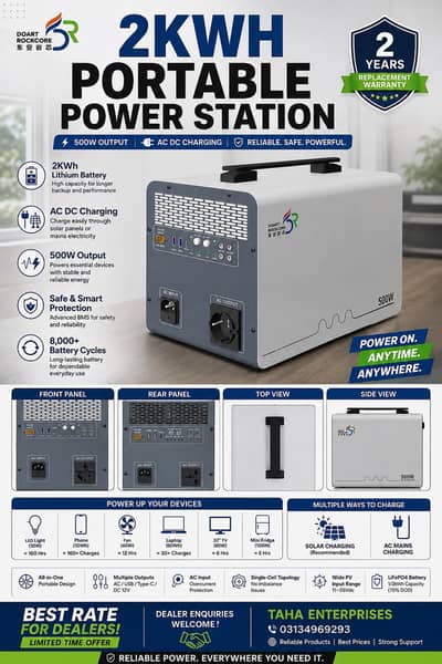 Doart 2kWh Portable Power Station – Pure Sine Wave / Fast Solar