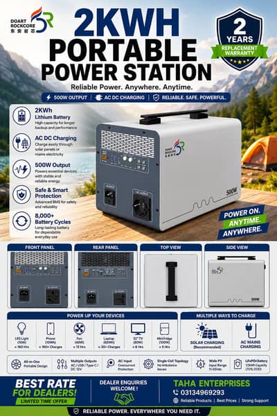 Doart 2kWh Portable Power Station – Pure Sine Wave / Fast Solar