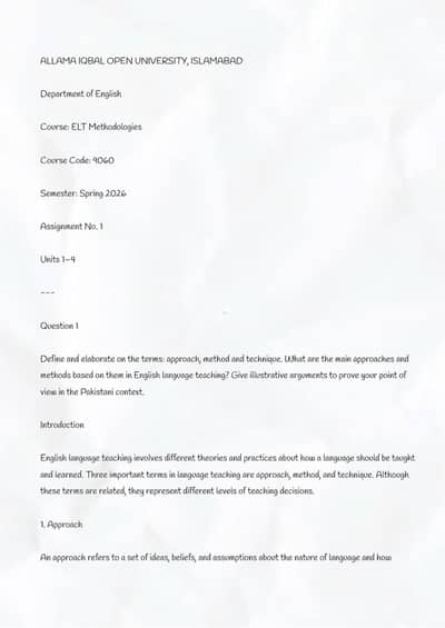 ELT Methodologies (9060) (Assignment no 1)  Spring semester 2026