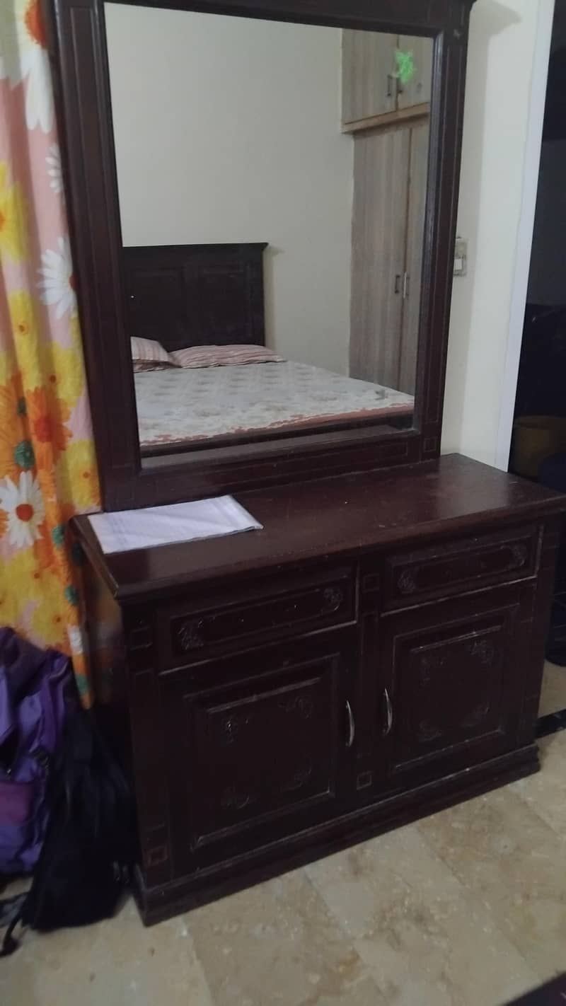 solid wood bed set with spring mattress ,dressing table, side table , 1