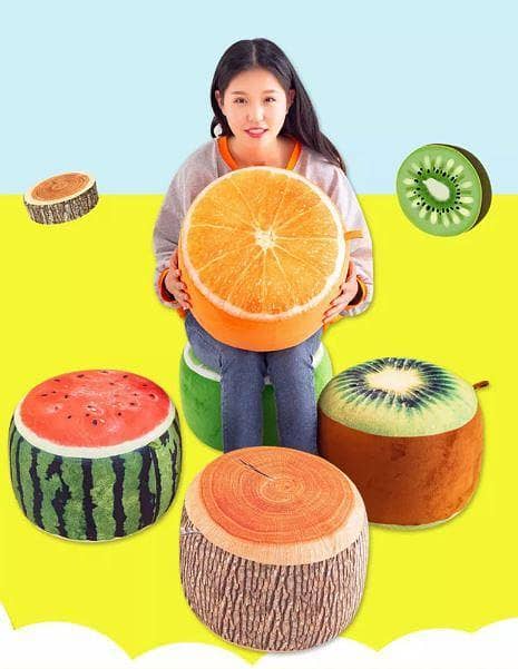 3D Fruit Inflatable Foldable Stool - Watermelon, Orange, Lemon, and Kiwifruit Designs