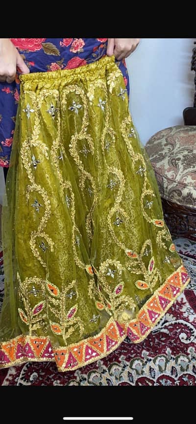 Beautiful Fancy Olive Green / Mustard Lehenga (12_15 Years Girl)
