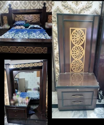 Bed with sidetables and dressing table