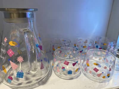 MINISO "Happy Day" Birthday Theme Glass Pitcher Set