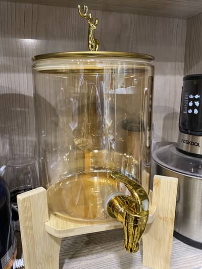 Golden Deer Luxury Glass Beverage Dispenser with Wooden Stand