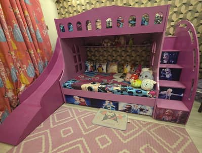 Princess Bunk Bed with Vanity,Wardrobe,Slide,Staircase,StudyTable  etc