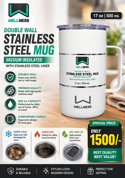 wellness 500ml double Wall stainless steel vacuum  insulated Mug