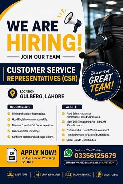 WE'RE HIRING – Customer Service Representatives (CSR