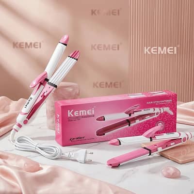 Kemei 3 in 1 hair straightener, crimpler, and curler | KM-1291