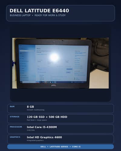 Dell Latitude E6440 Core i5 4th Gen, 8GB RAM 120GB SSD + 500GB HDD