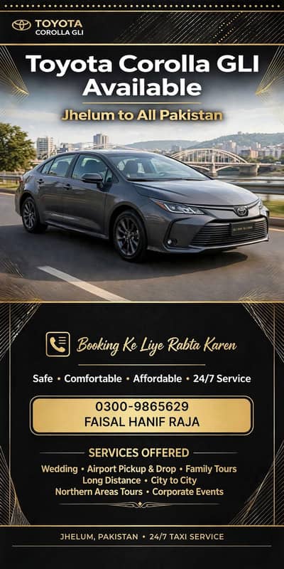 Toyota Corolla GLI  - Jhelum to All Pakistan Rent A Car