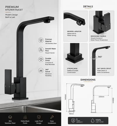 premium black kitchen faucet modern stylish_tap