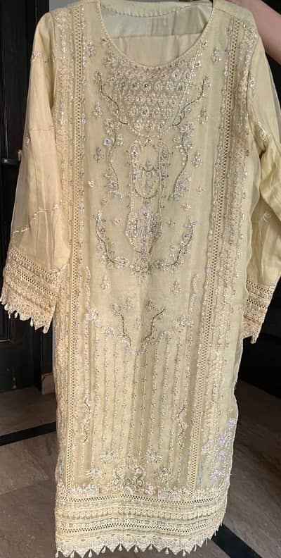 Formal fully embroidered 3 piece ready to wear organza suit