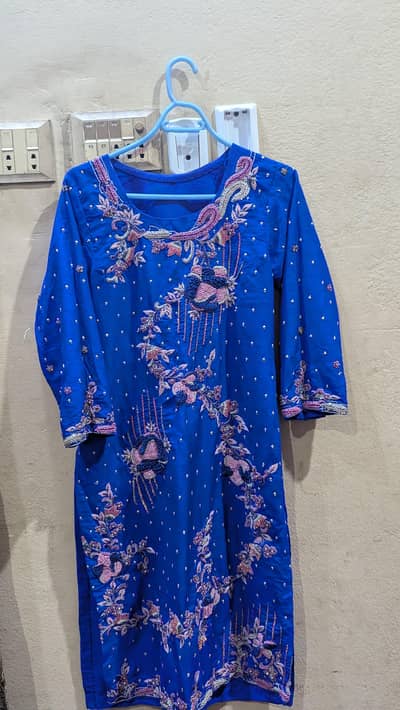 Bright Royal blue colour | 3 piece raw silk | Adda work