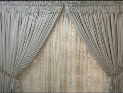 Elegant Silk & Embroidered Net Curtains – Excellent Condition