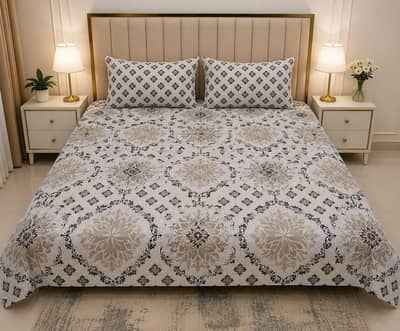 Cotton Bedsheet King size, (1 sheet, 2 pillow covers)